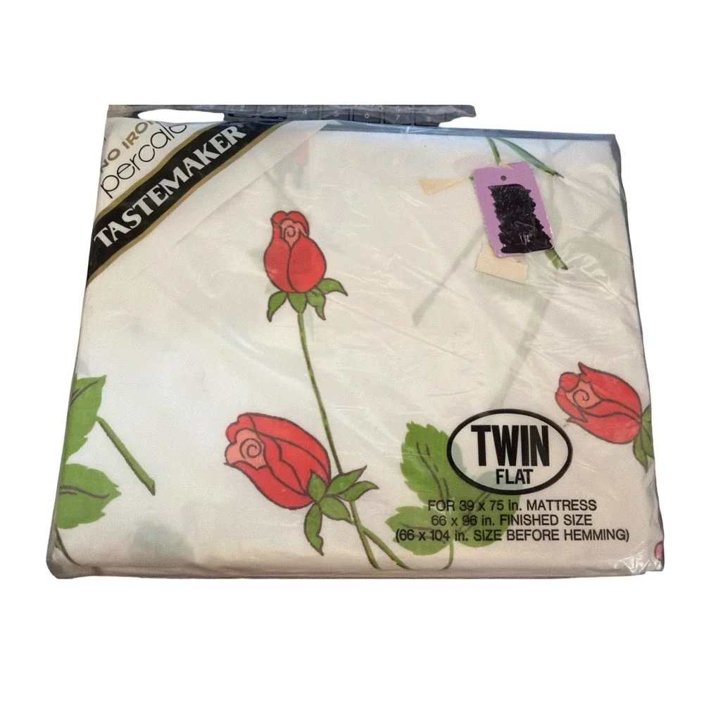 Vintage Tastemaker Twin Flat Sheet Empress Rose Cottagecore Floral Shabby Chic